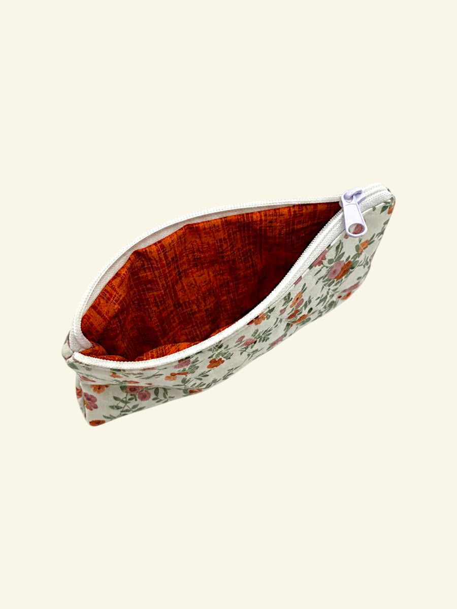 Autumn Garden pencil and glasses case, open, showing inside lining — handmade by The Cozy Daisy