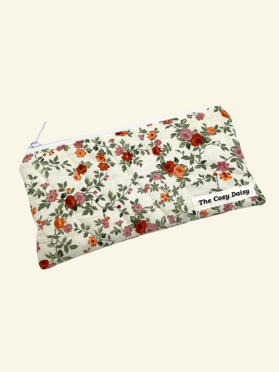 Autumn Garden pencil and glasses case, outside view — handmade by The Cozy Daisy