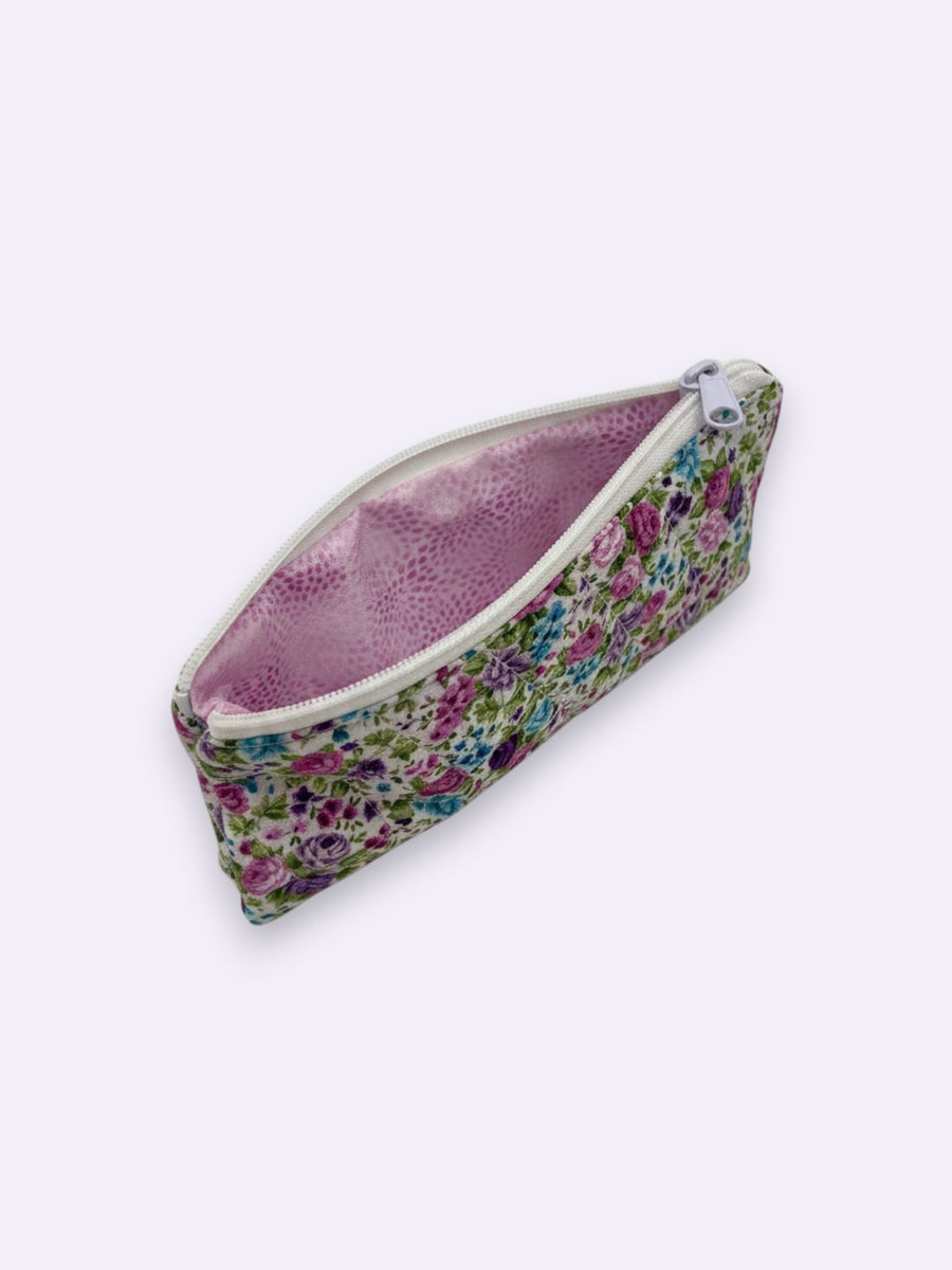 Blossom Trio pencil and glasses case, open, showing inside lining — handmade by The Cozy Daisy