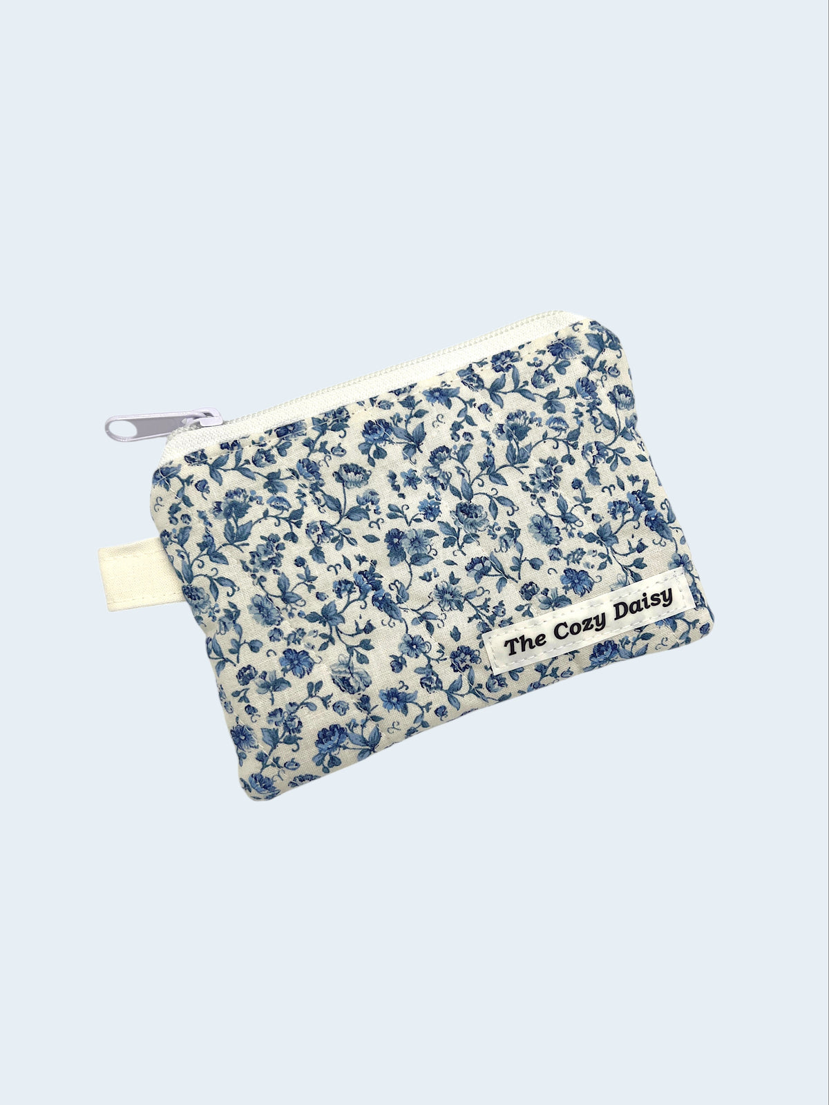 Blue Meadow quilted wallet, outside view — handmade by The Cozy Daisy