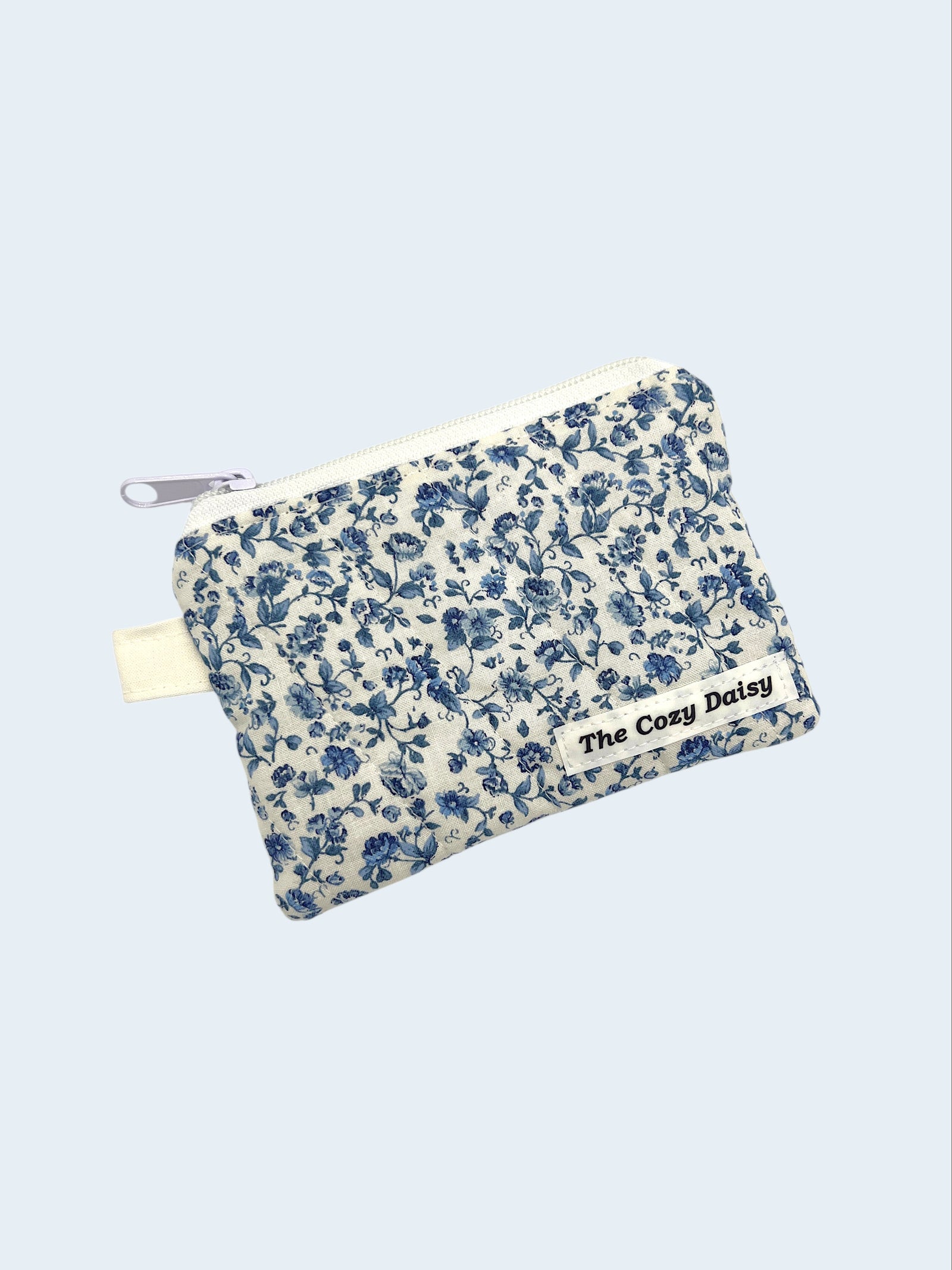 Blue Meadow quilted wallet, outside view — handmade by The Cozy Daisy