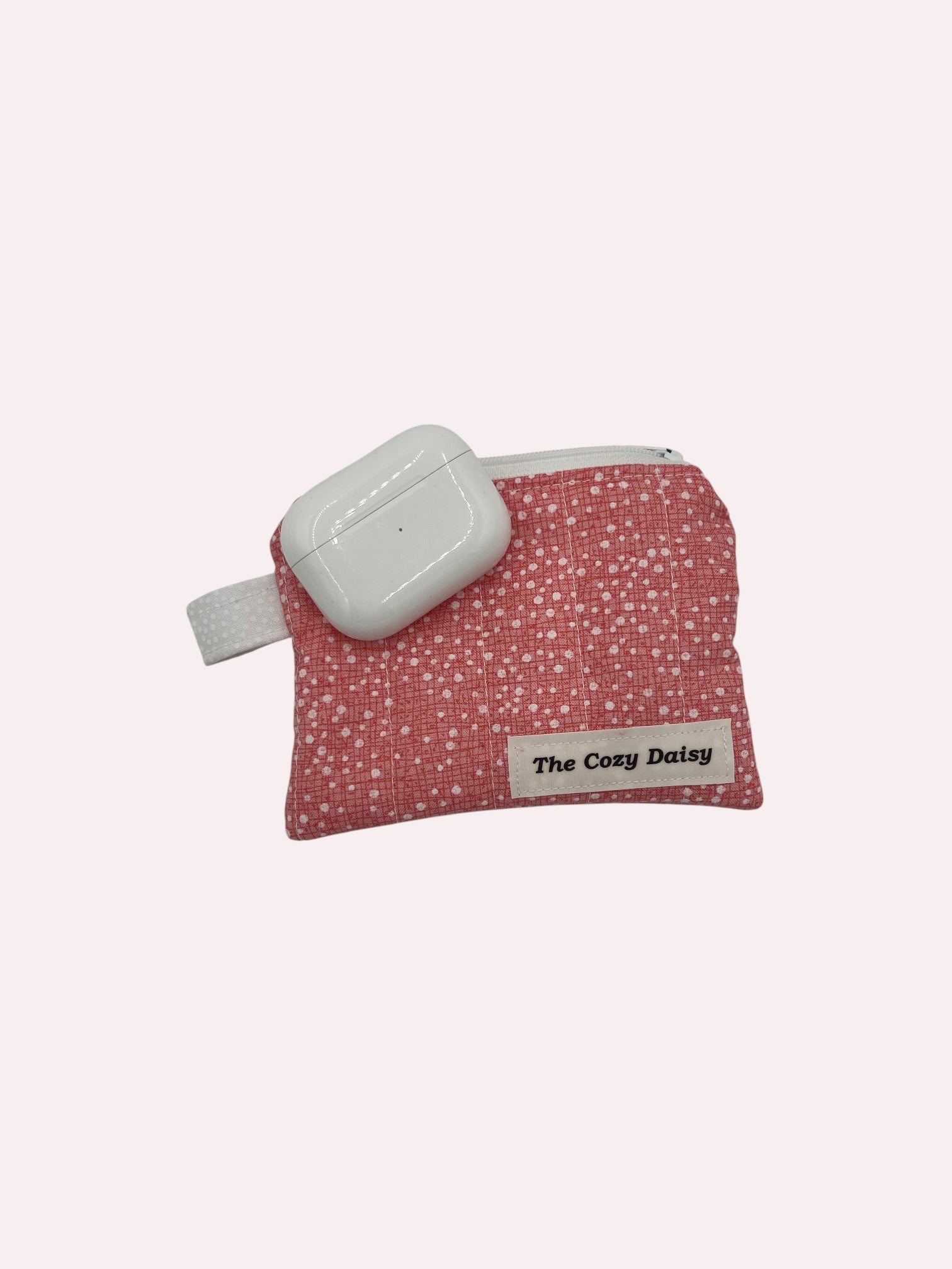 Blush Dot quilted wallet, shown in use — handmade by The Cozy Daisy