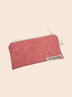 Peach White Dots pencil and glasses case, outside view — handmade by The Cozy Daisy