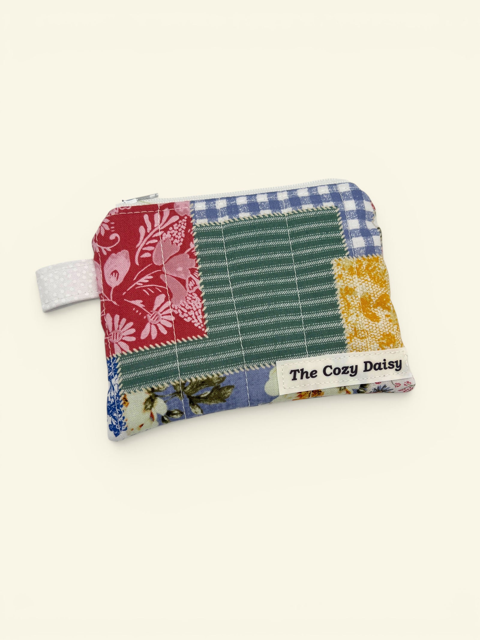 Color Patch Trio quilted wallet, outside view — handmade by The Cozy Daisy