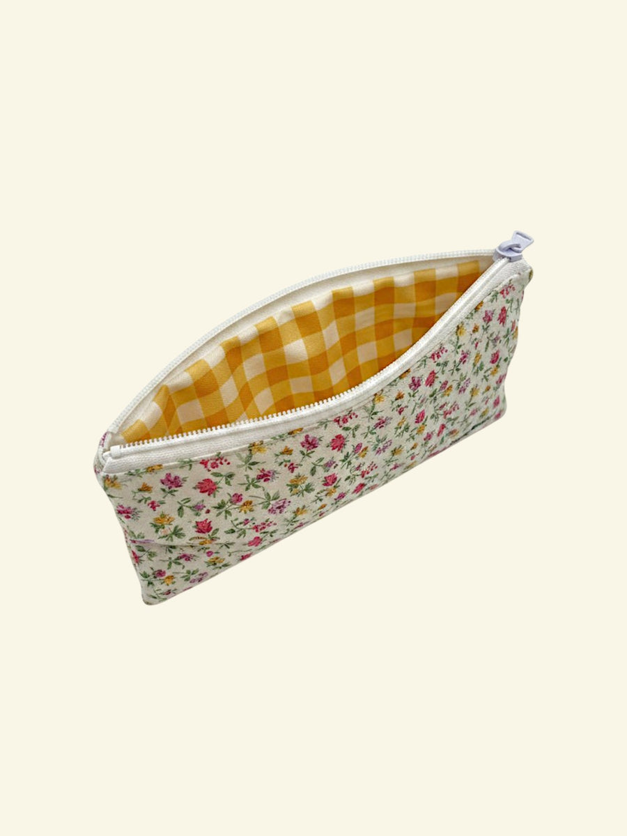Cottage Garden pencil and glasses case, open, showing inside lining — handmade by The Cozy Daisy