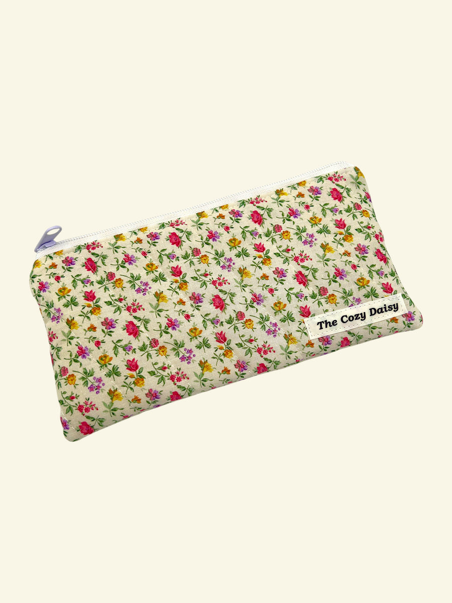 Cottage Garden pencil and glasses case, outside view — handmade by The Cozy Daisy