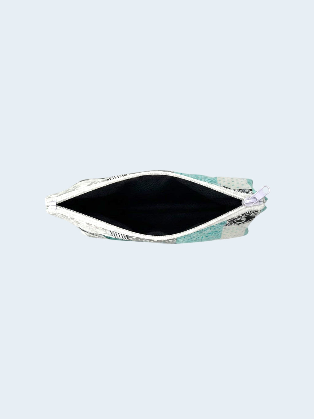 Deep Teal pencil and glasses case, open, showing inside lining — handmade by The Cozy Daisy
