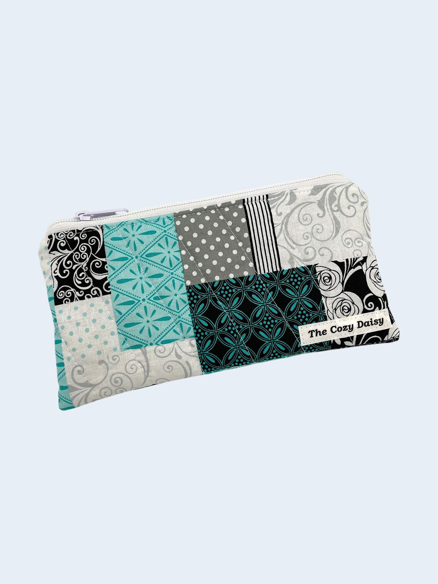 Deep Teal pencil and glasses case, outside view — handmade by The Cozy Daisy