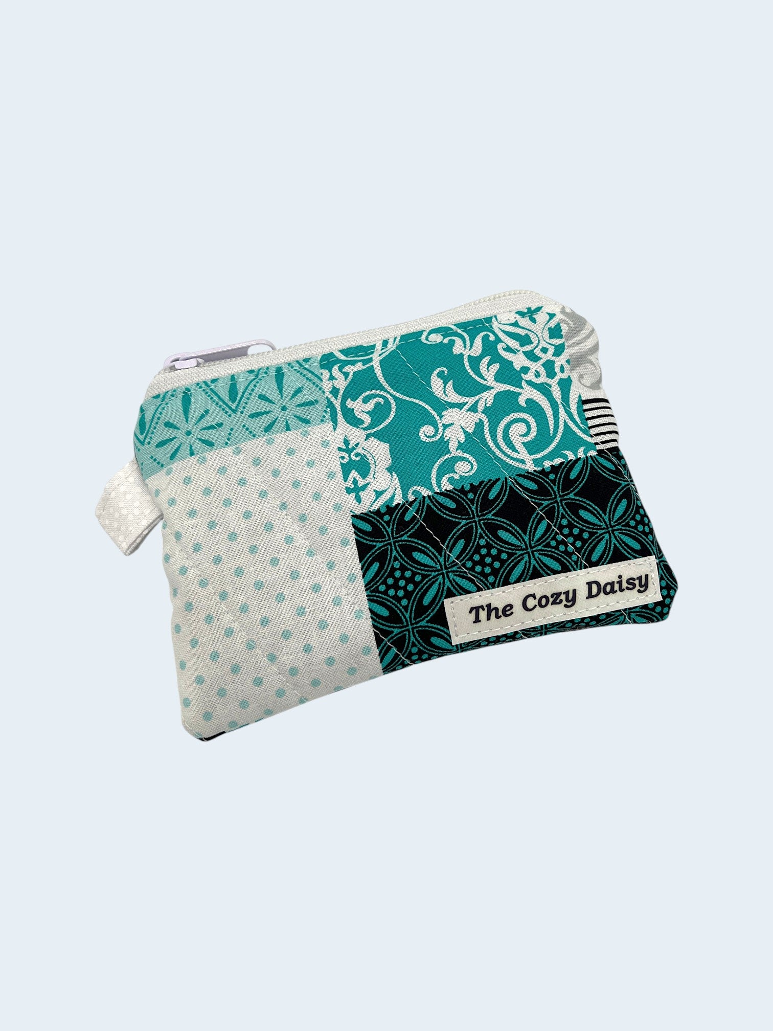 Deep Teal quilted wallet, detail view — handmade by The Cozy Daisy