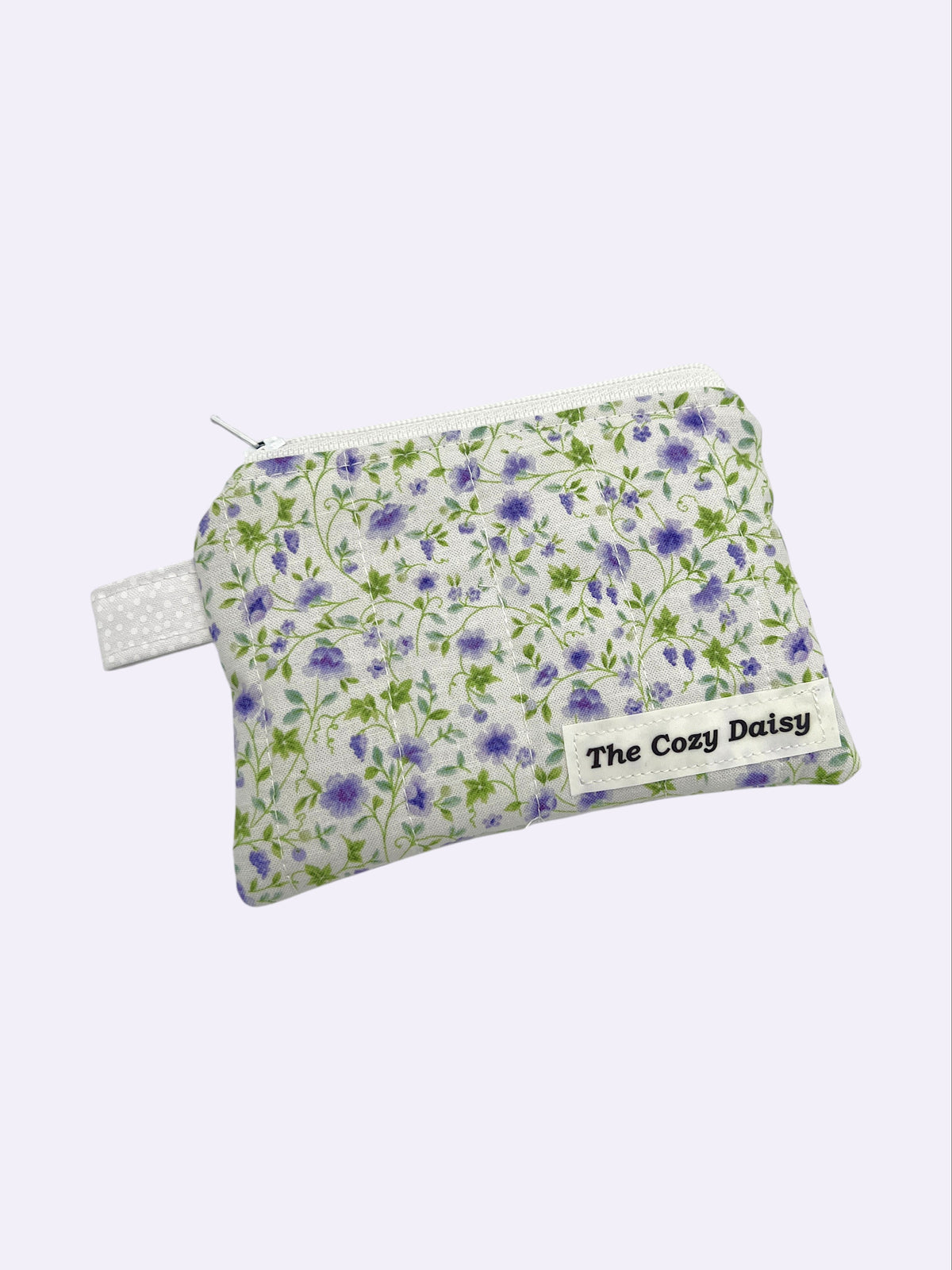 Lavender Trails quilted wallet, outside view — handmade by The Cozy Daisy
