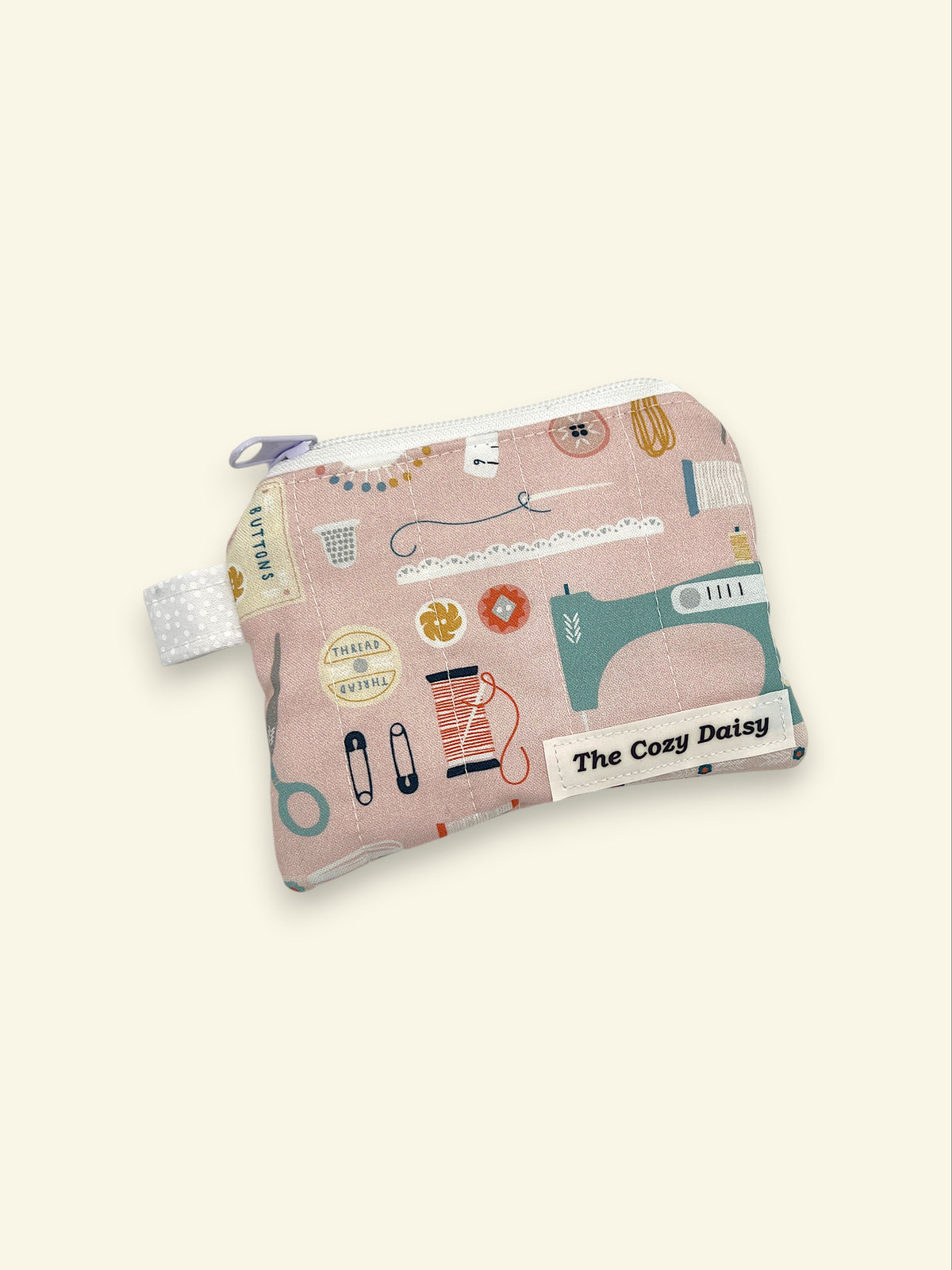 Notions quilted wallet, outside view — handmade by The Cozy Daisy