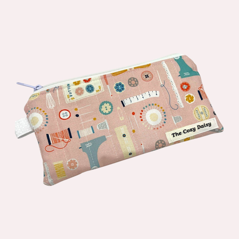 Notions pencil and glasses case, outside view — handmade by The Cozy Daisy