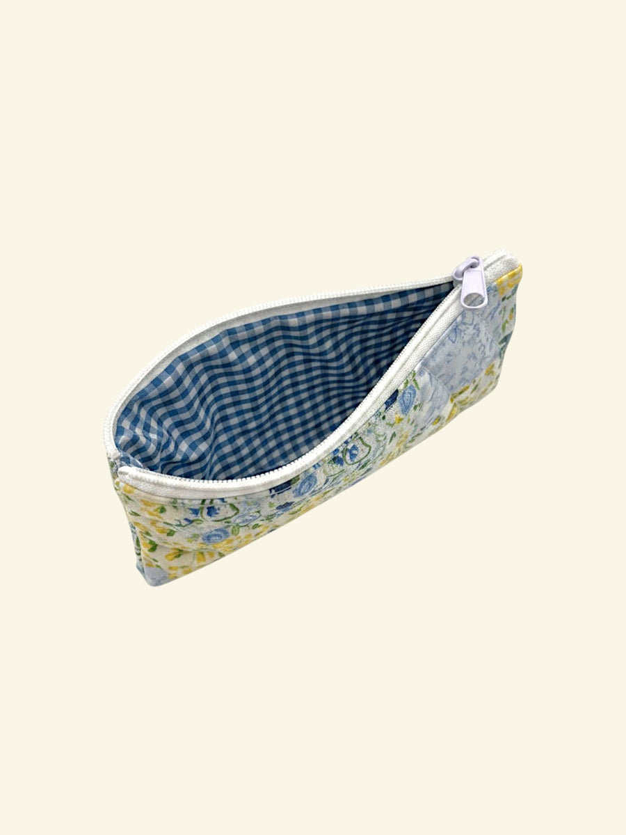 Patch of Spring pencil and glasses case, open, showing inside lining — handmade by The Cozy Daisy