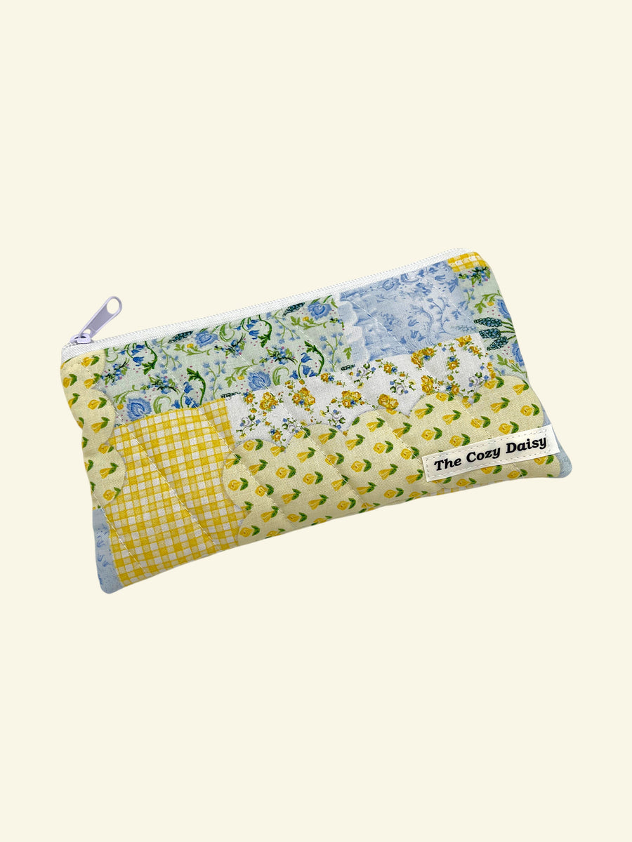 Patch of Spring pencil and glasses case, outside view — handmade by The Cozy Daisy