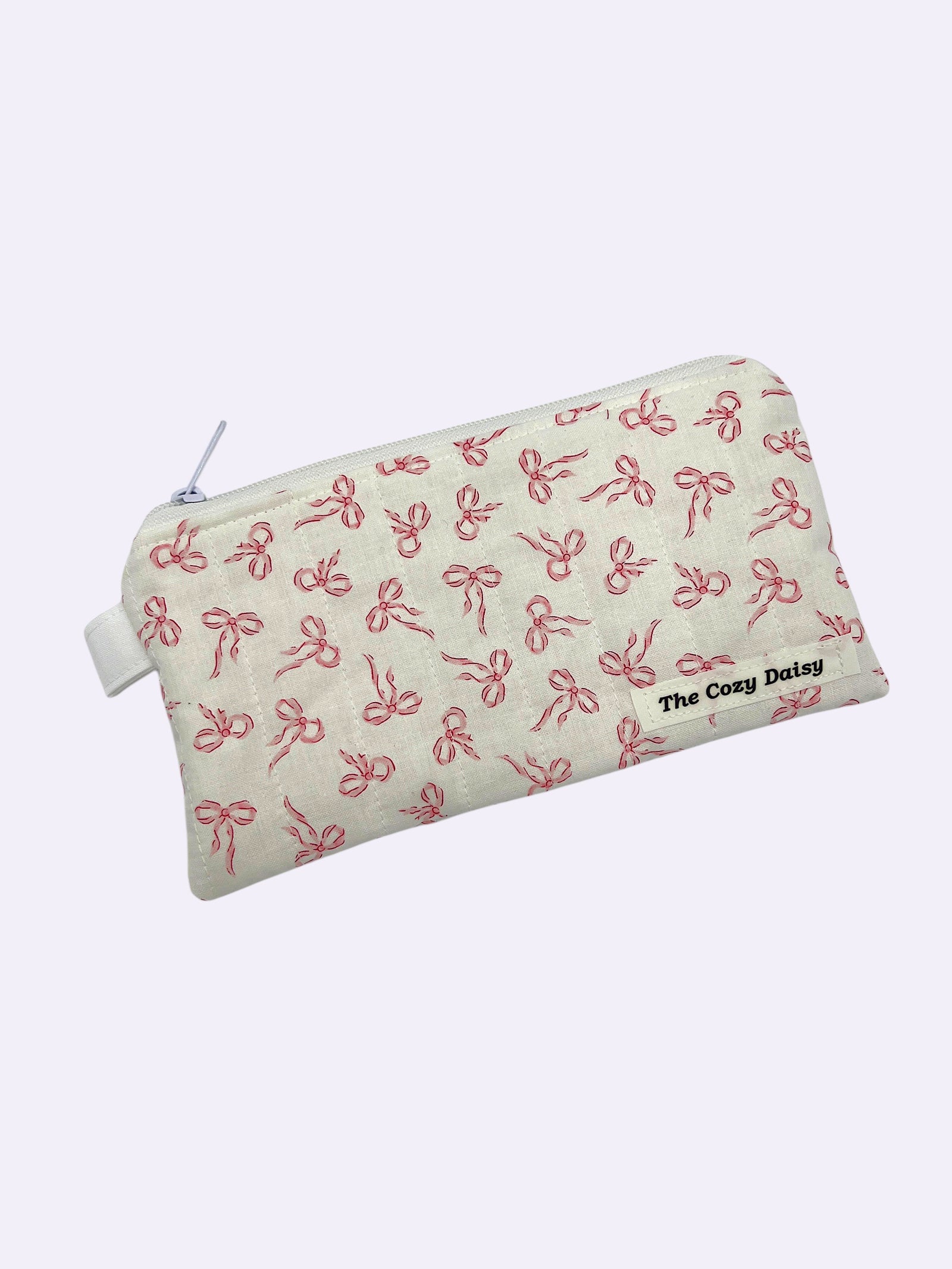Petite Pink Bows pencil and glasses case, outside view — handmade by The Cozy Daisy