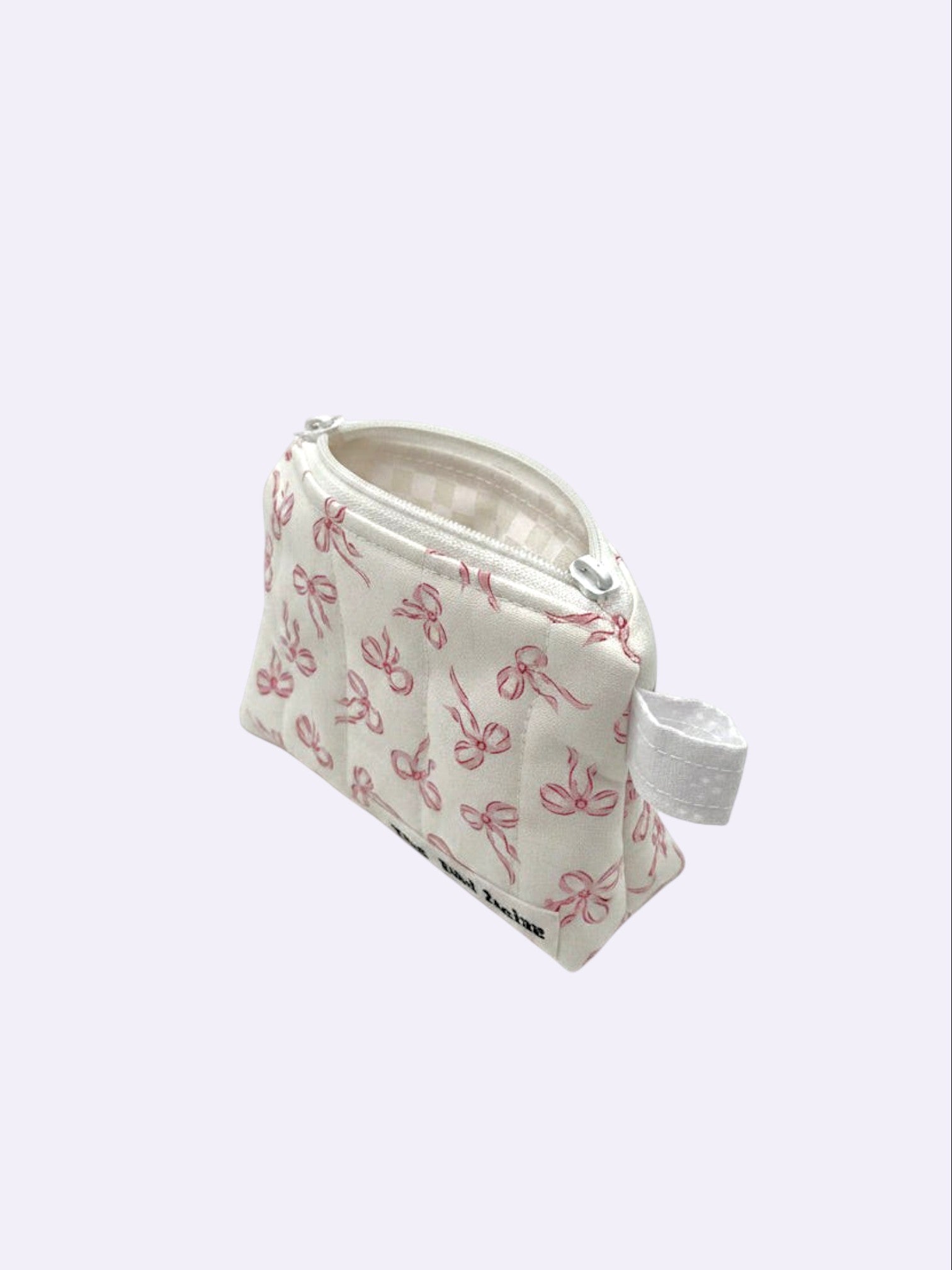 Petite Pink Bows quilted wallet, open, showing inside lining — handmade by The Cozy Daisy
