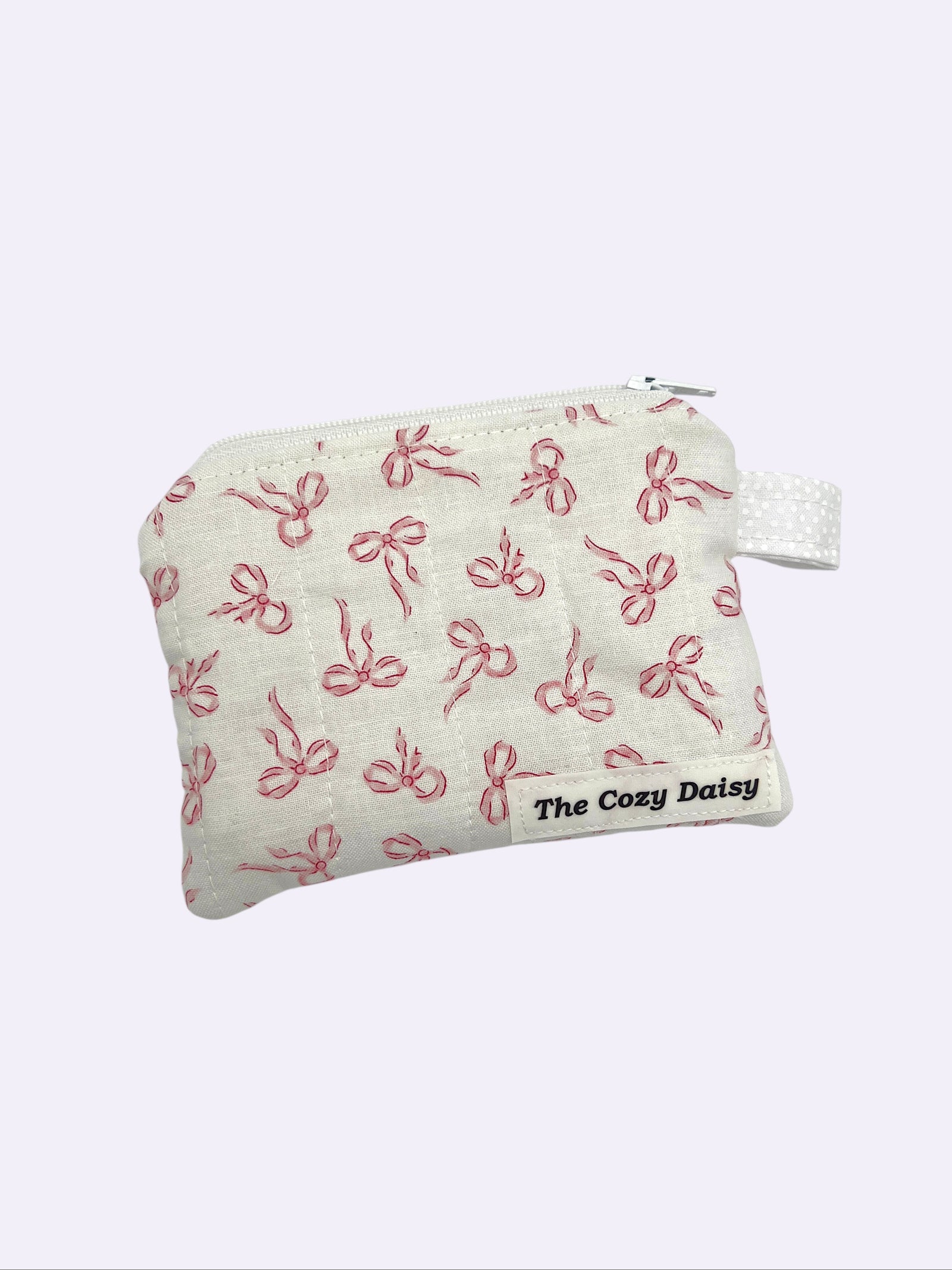 Petite Pink Bows quilted wallet, outside view — handmade by The Cozy Daisy