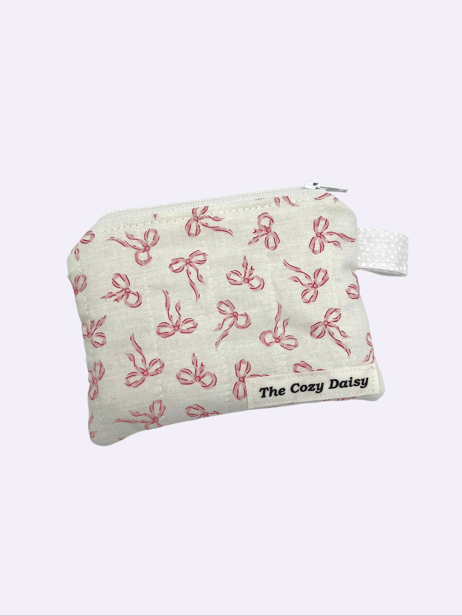 Petite Pink Bows quilted wallet, outside view — handmade by The Cozy Daisy