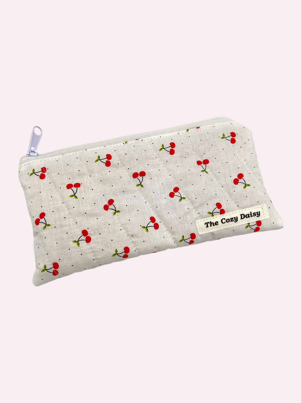 Red Cherries pencil and glasses case, outside view — handmade by The Cozy Daisy