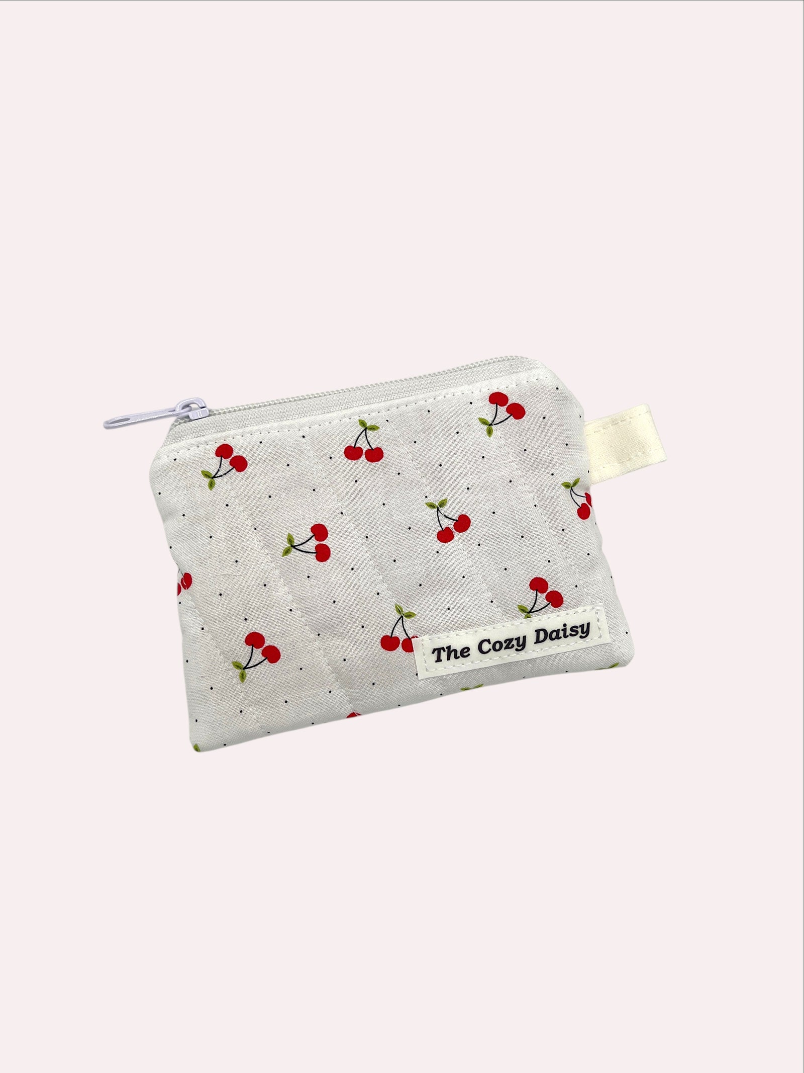 Red Cherries quilted wallet, outside view — handmade by The Cozy Daisy