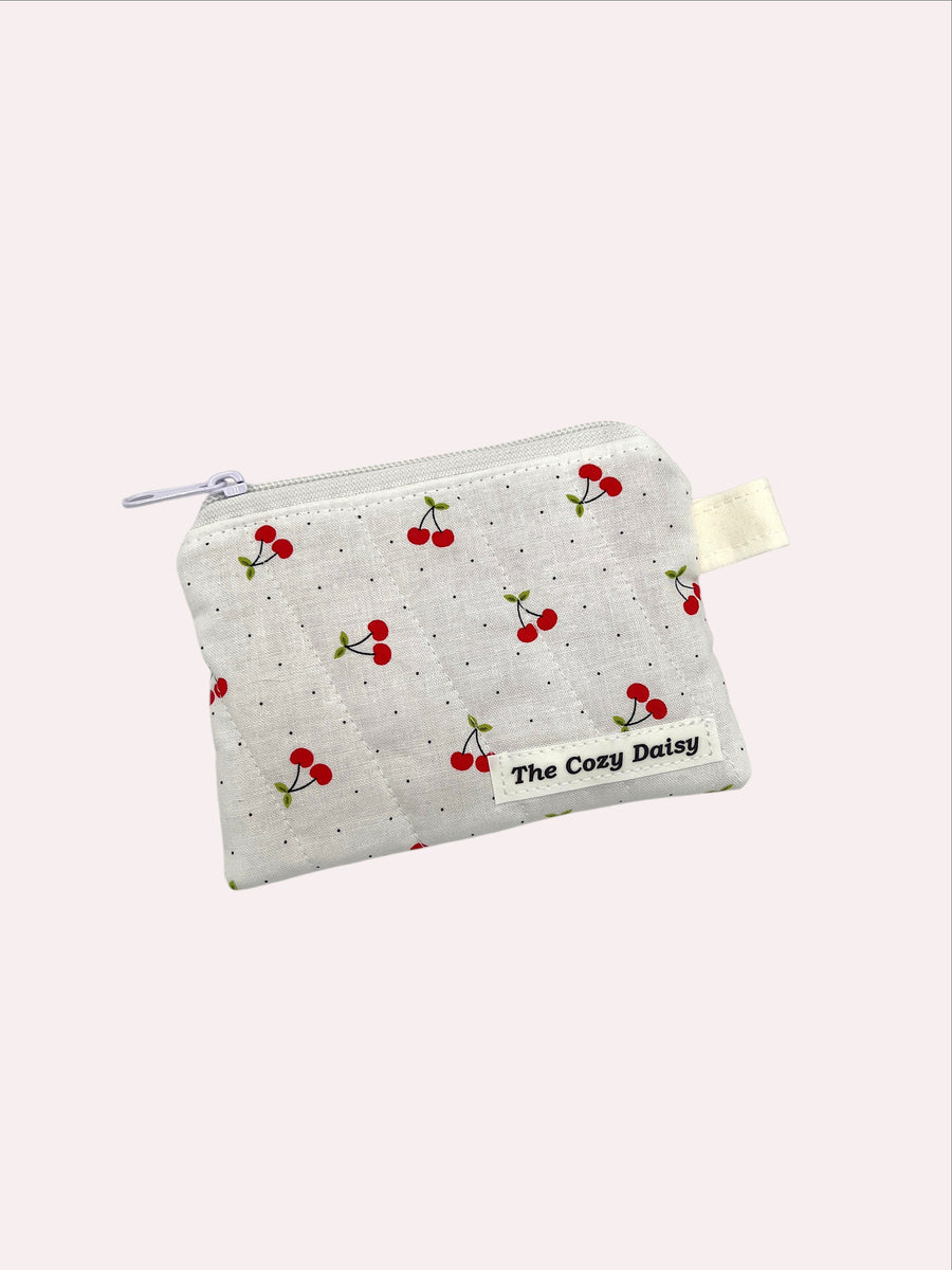 Red Cherries quilted wallet, outside view — handmade by The Cozy Daisy