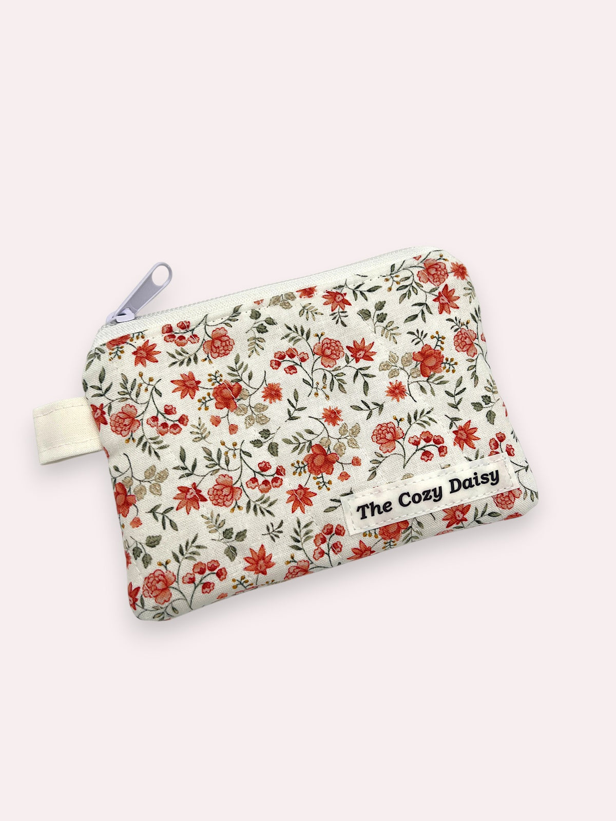 Tangerine Floral quilted wallet, outside view — handmade by The Cozy Daisy