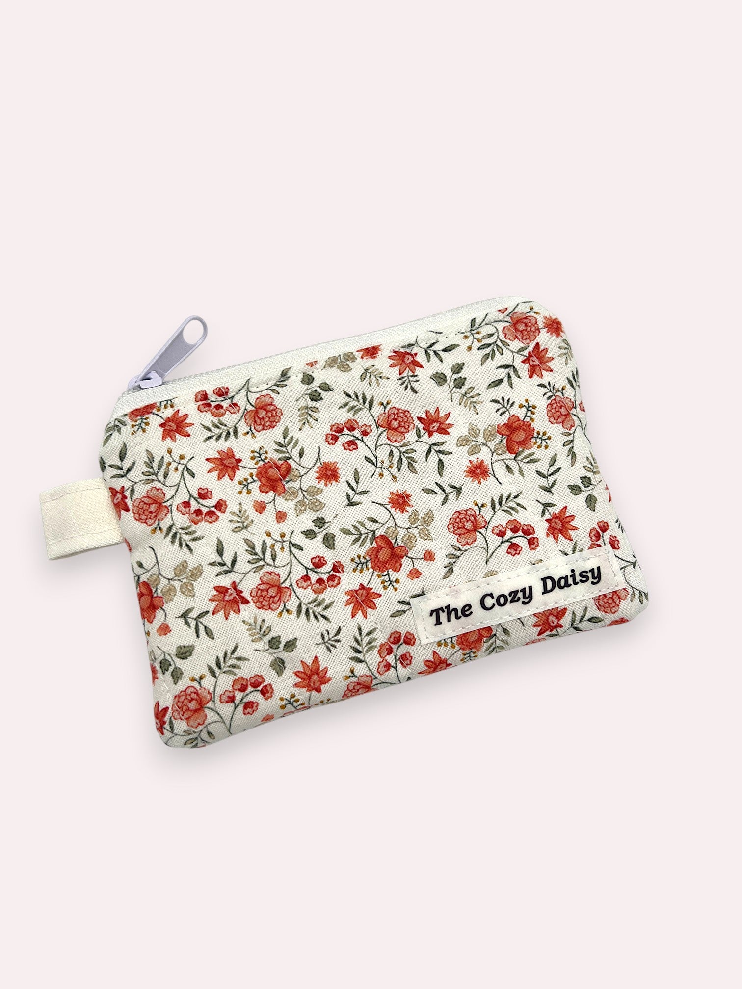 Tangerine Floral quilted wallet, outside view — handmade by The Cozy Daisy