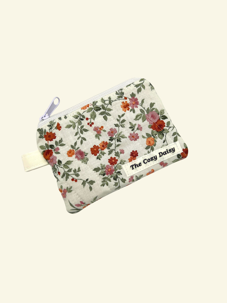 Autumn Garden quilted wallet, outside view — handmade by The Cozy Daisy