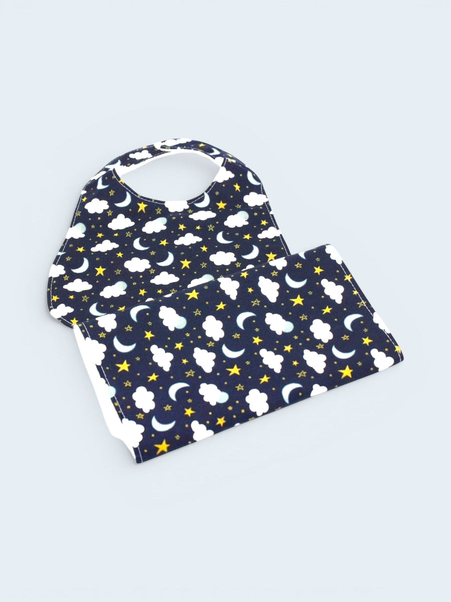 Bib & Burp Cloth Set — Dark Blue Sky