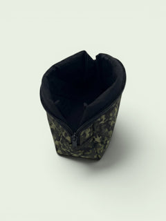 Camouflage Holland pouch, open and showing the roomy black interior lining — handmade by The Cozy Daisy