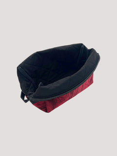 Distressed Ruby Holland pouch, open and showing the roomy black interior lining — handmade by The Cozy Daisy