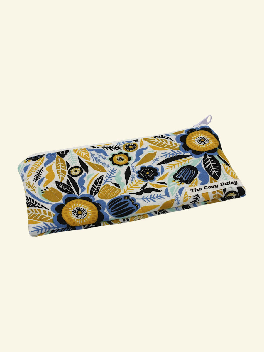Pencil/Glass Case — Blue & Gold Wildflower