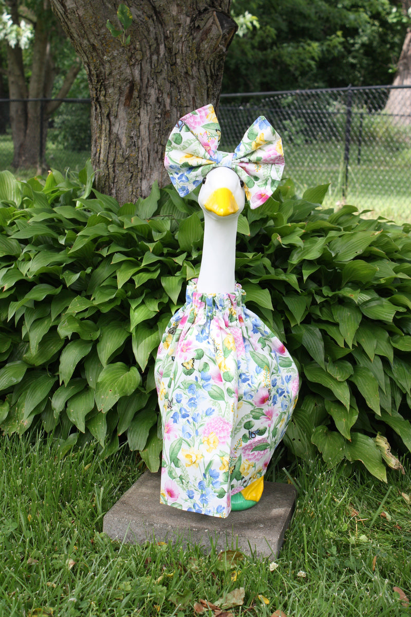 Easter Floral porch goose outfit, outside view — handmade by The Cozy Daisy