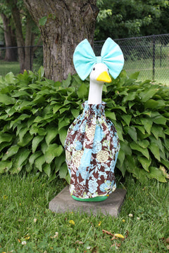 Blue & Yellow Floral porch goose outfit, outside view — handmade by The Cozy Daisy