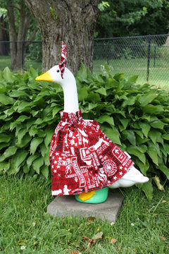 Firefighter porch goose outfit, side view — handmade by The Cozy Daisy
