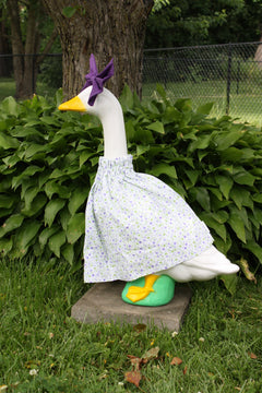 Lavender Trails porch goose outfit, side view — handmade by The Cozy Daisy