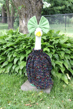 Musical Notes porch goose outfit, outside view — handmade by The Cozy Daisy