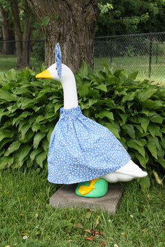 Blue & White Daisies porch goose outfit, side view — handmade by The Cozy Daisy