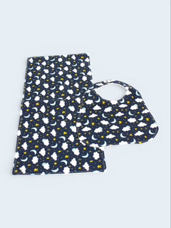 Dark Blue Sky bib and burp cloth set