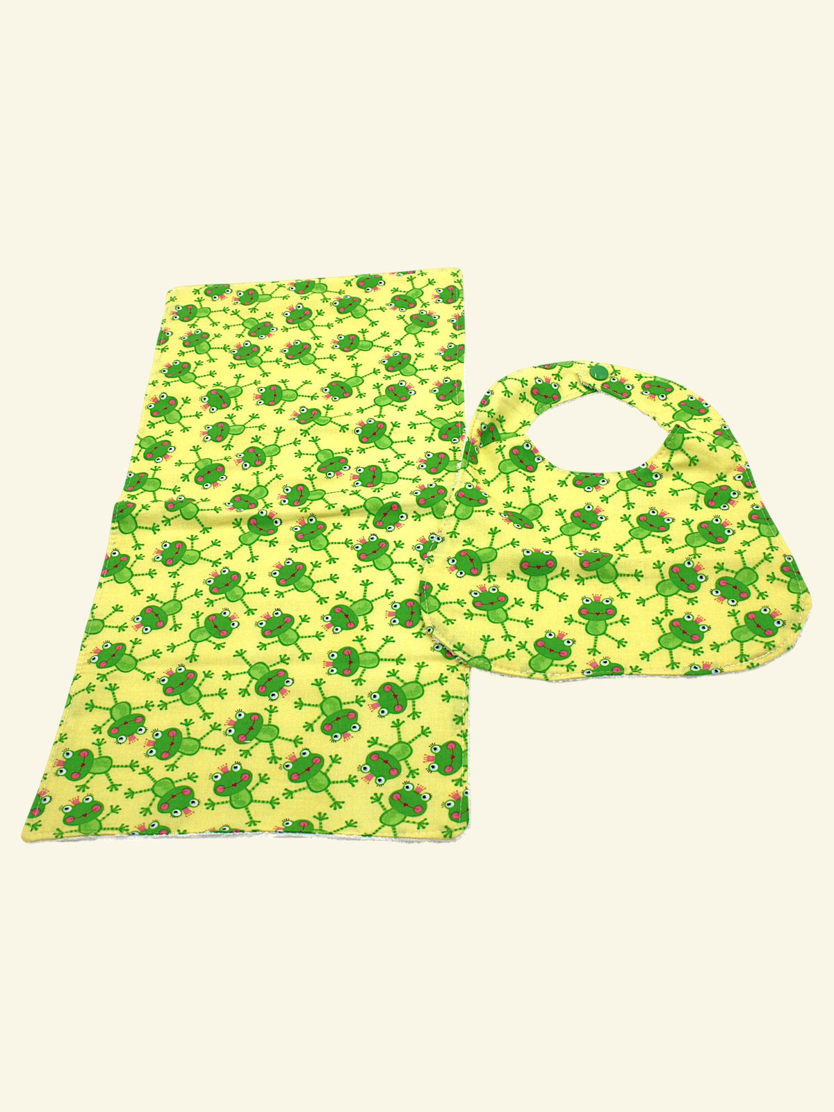 Frog Princess bib and burp cloth set