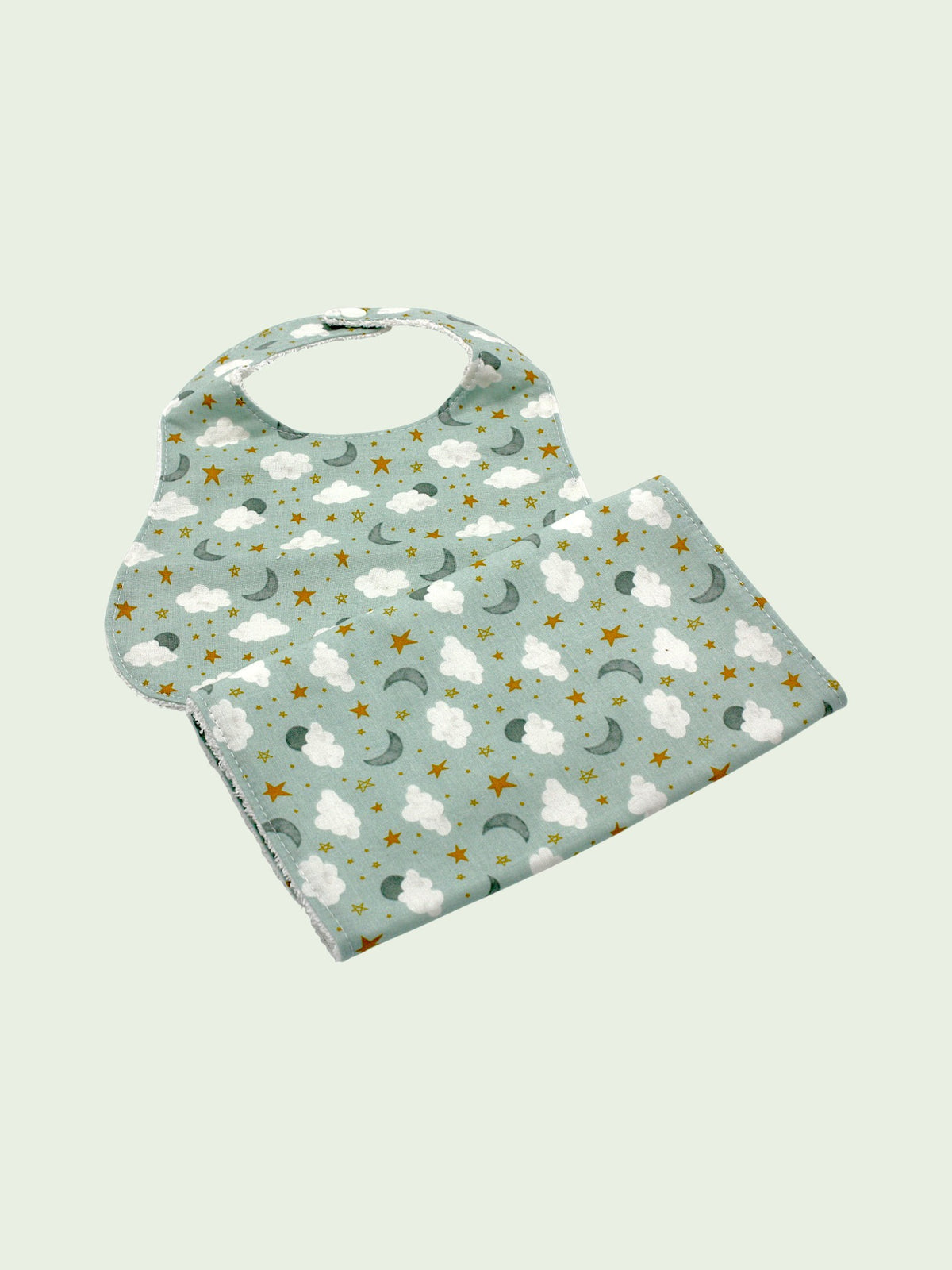 Light Blue Sky bib and burp cloth set alternate view