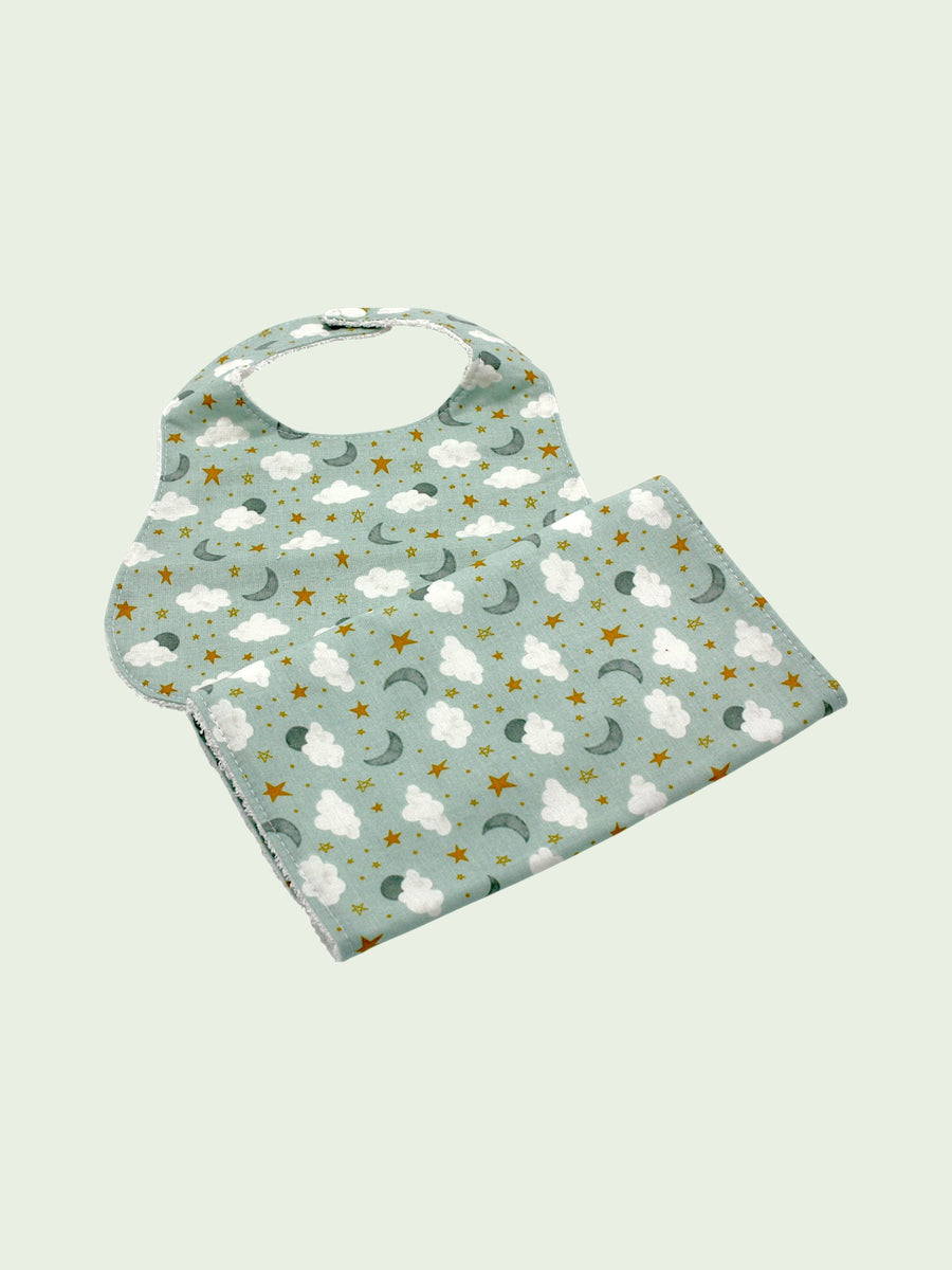 Light Blue Sky bib and burp cloth set alternate view