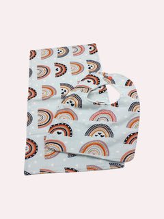 Bib & Burp Cloth Set — Blue Rainbows — outside
