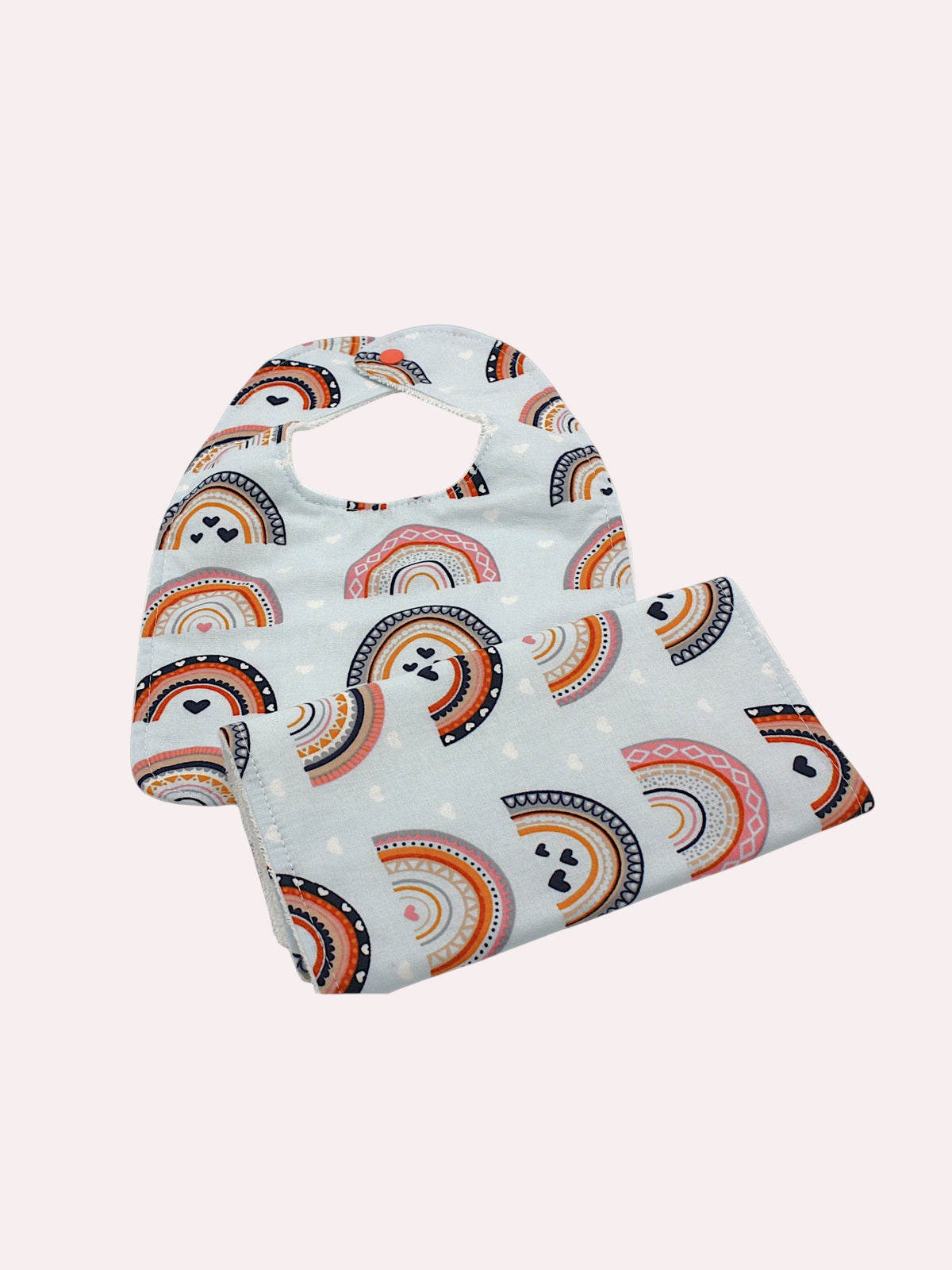 Bib & Burp Cloth Set — Blue Rainbows — outside