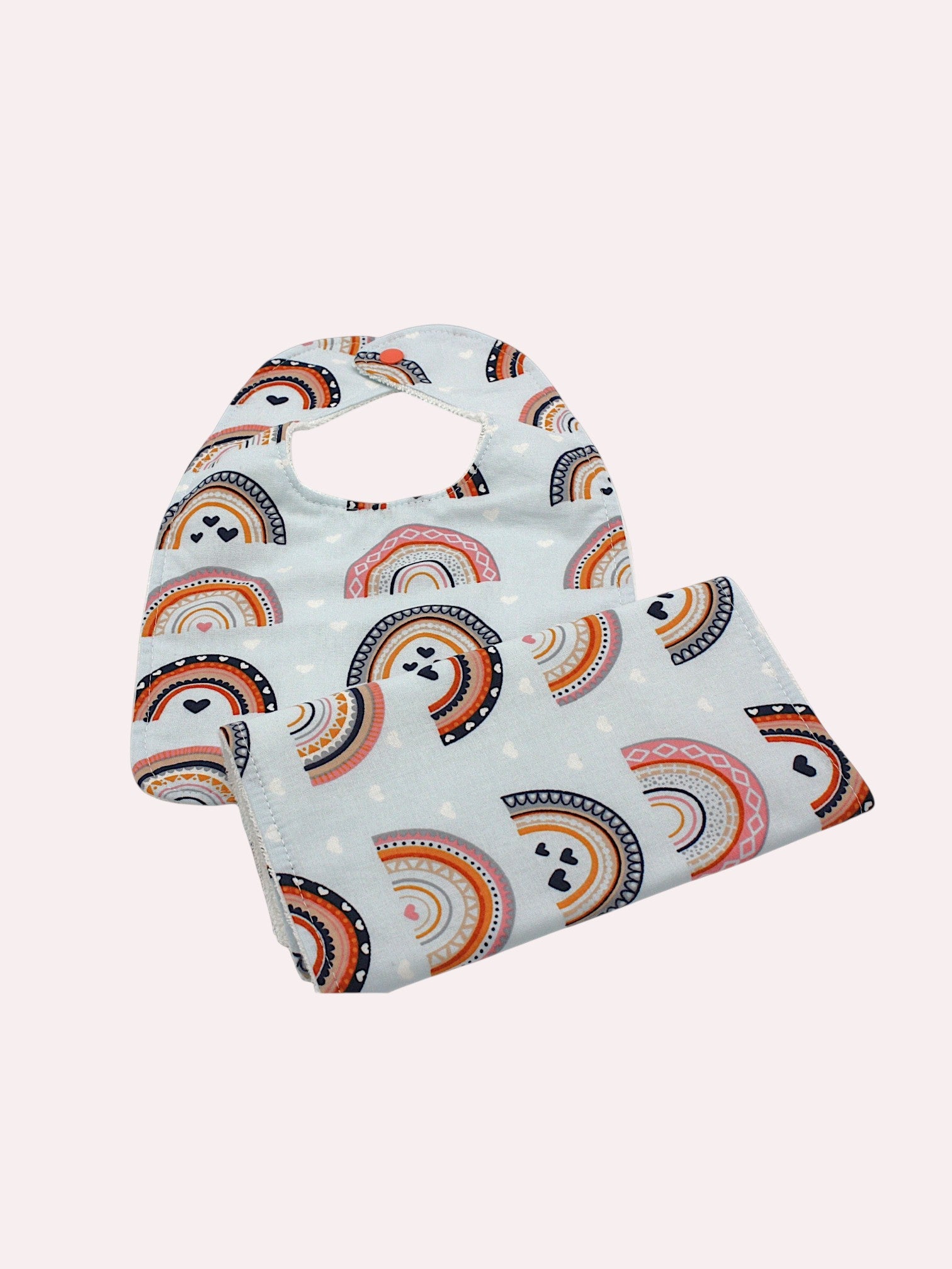 Bib & Burp Cloth Set — Blue Rainbows — outside