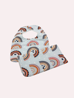 Bib & Burp Cloth Set — Blue Rainbows — outside