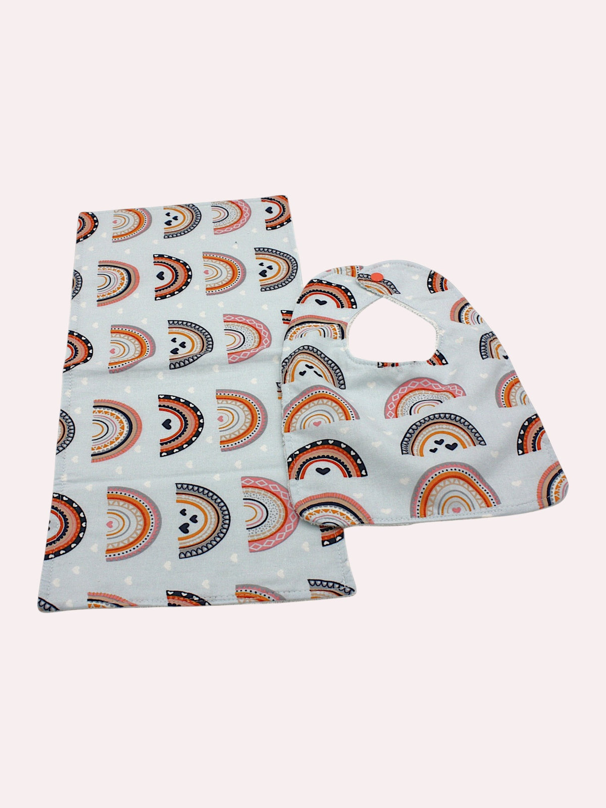 Bib & Burp Cloth Set — Blue Rainbows — outside