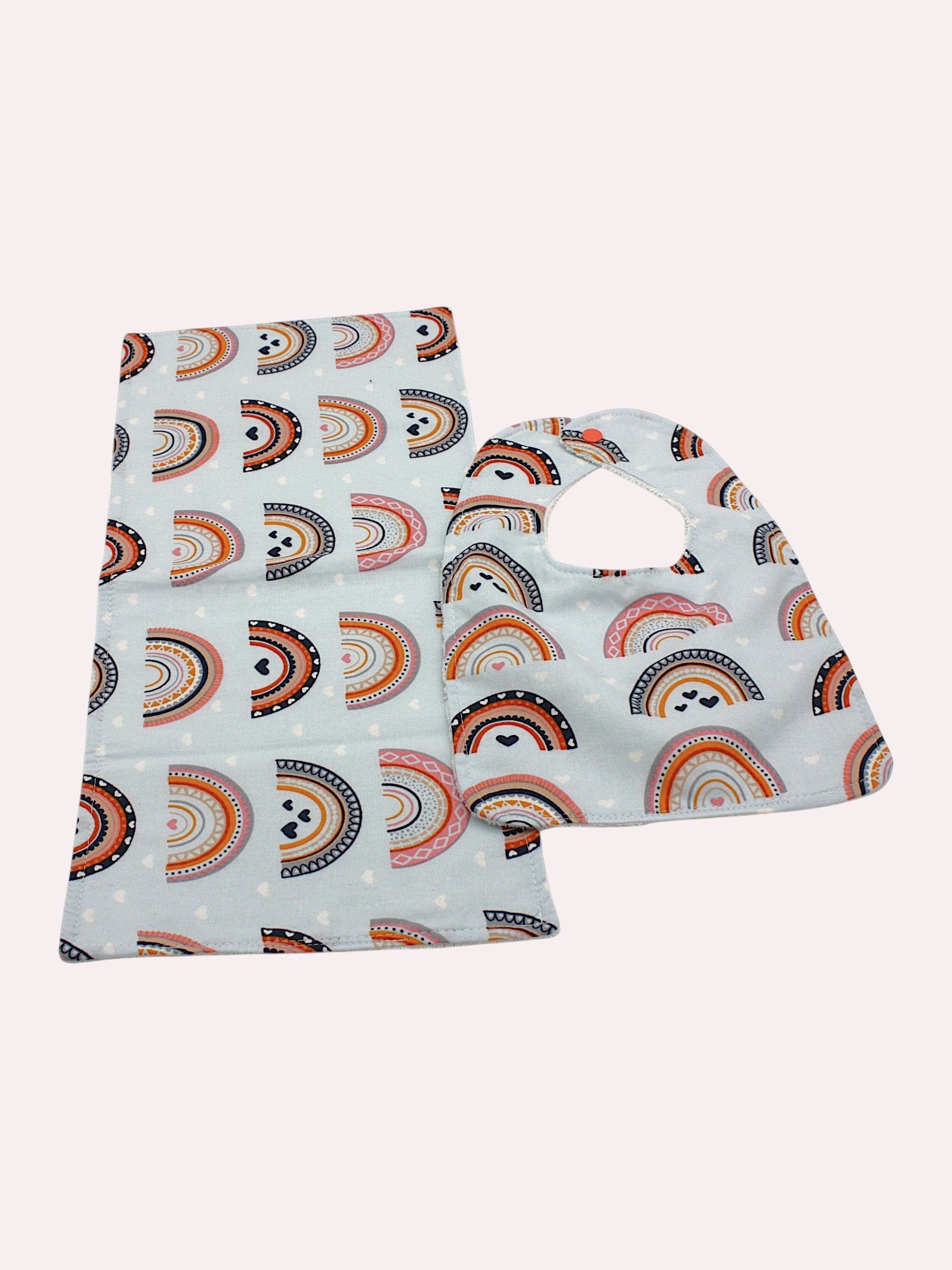 Bib & Burp Cloth Set — Blue Rainbows — outside