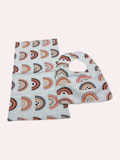 Bib & Burp Cloth Set — Blue Rainbows — outside