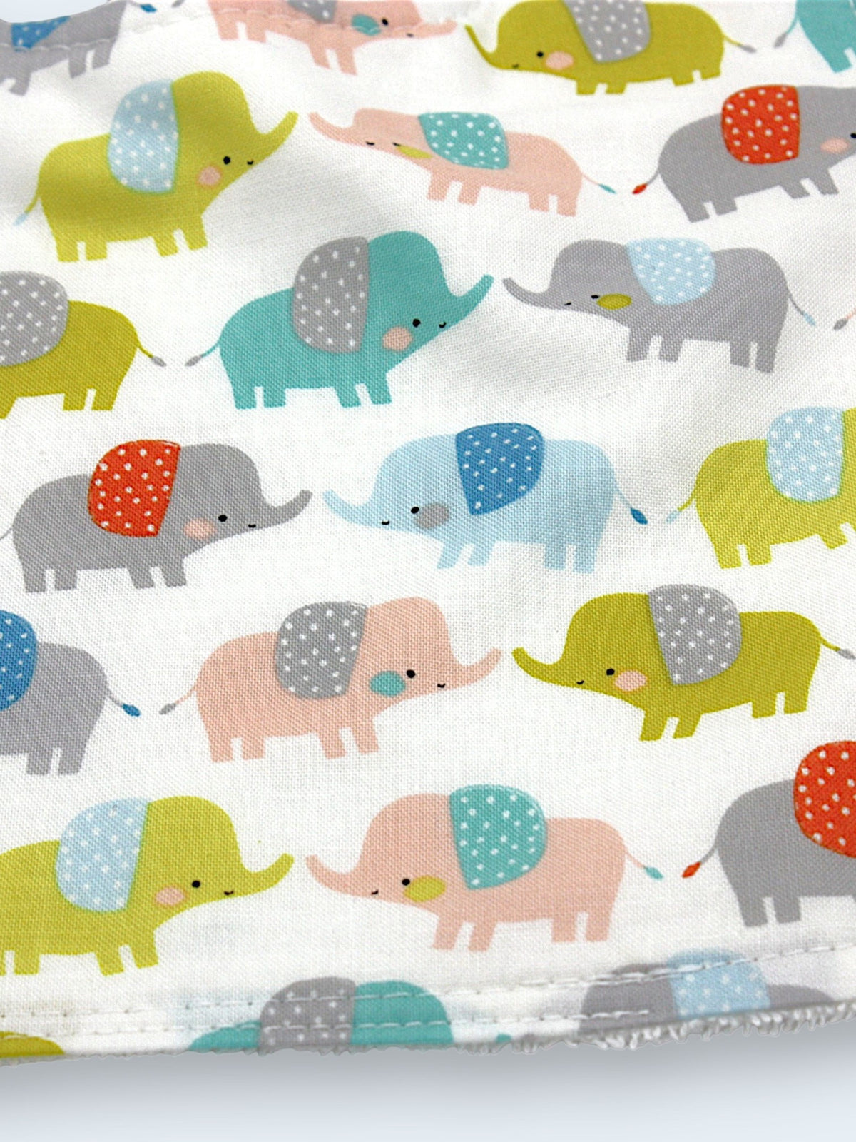 Bib & Burp Cloth Set — Colorful Elephants — detail